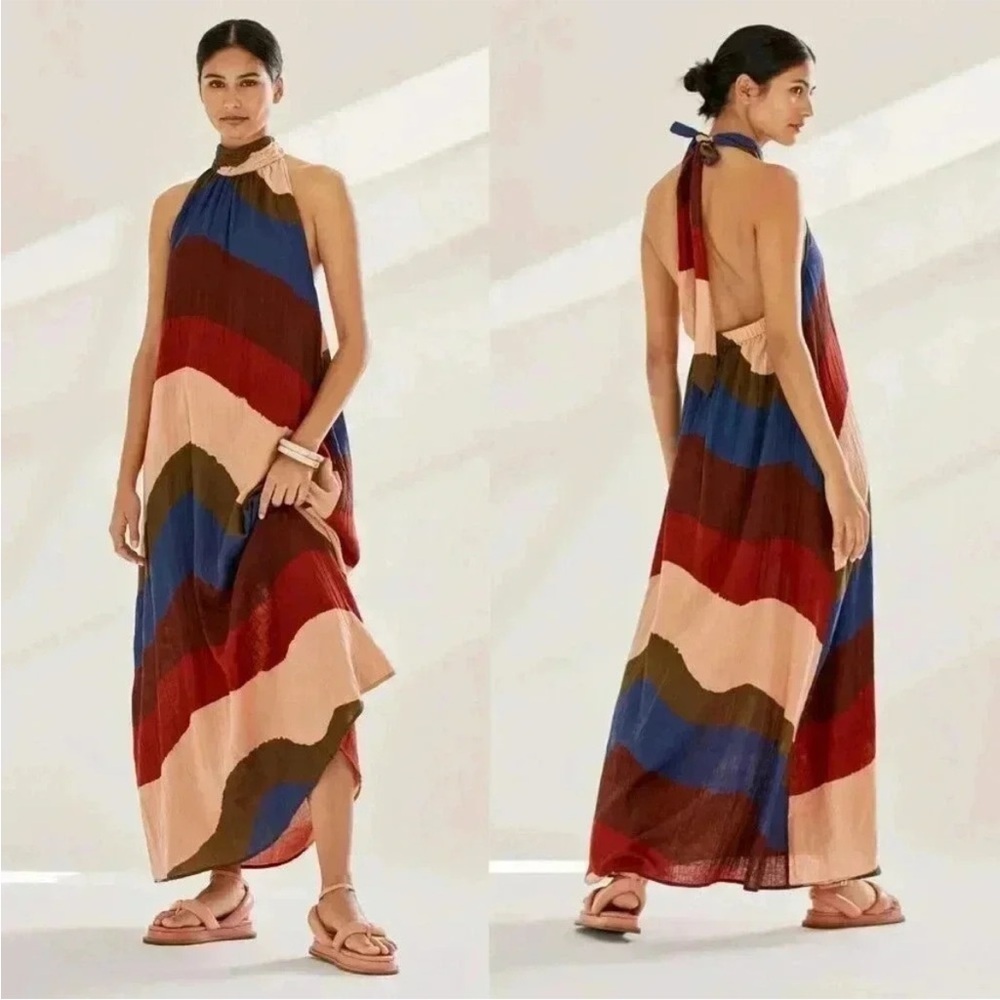 Anthropologie The Odells sundress halter maxi dress striped long bohemian Small